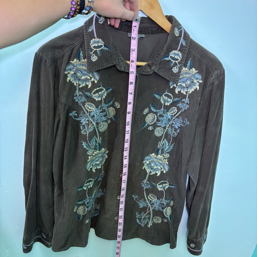 J.Jill Brown Floral Embroidered Button-Up Shirt - Picture 4 of 6
